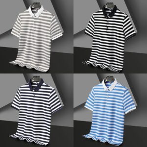 2024 Men's New Striped Cotton Business Casual Short sleeved POLO Shirt