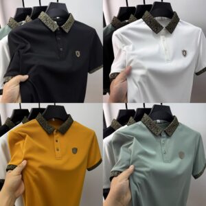 High end brand badge embroidered polo T-shirt men's