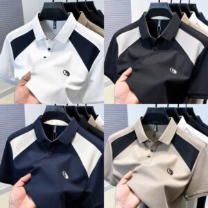Fashion color blocked short sleeve polo T-shirt