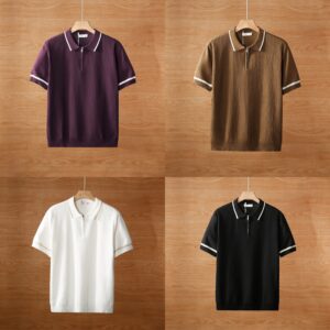 Summer color blockedlapel polo T shirt (Pack of 4)