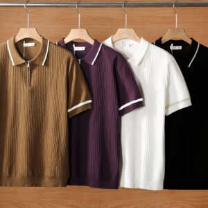 Summer color blockedlapel polo T shirt