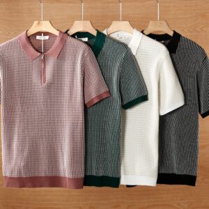 Knitted hollow ice silk polo shirt men's